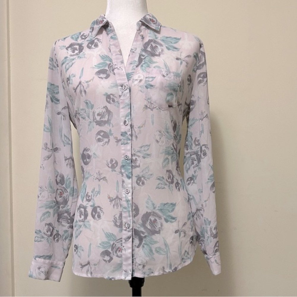 Kut from the Kloth Flora Print Semi-Fit w Back Gathered Button Up Shirt Blouse S - Picture 3 of 16